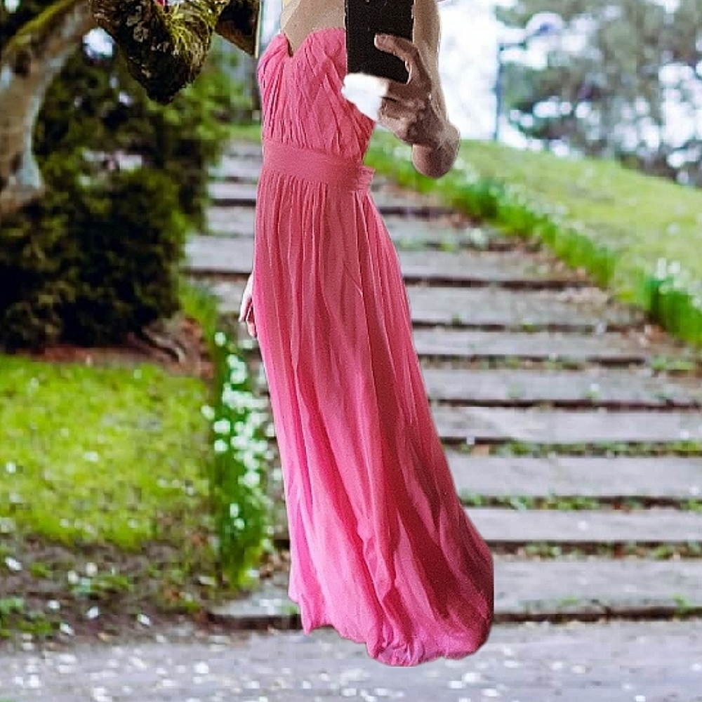 Vintage ABS hot pink silk strapless long dress